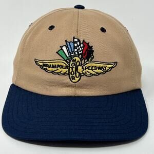 Vintage 90s Indianapolis Motor Speedway Hat Baseball Cap Indy 500 Snapback Beige